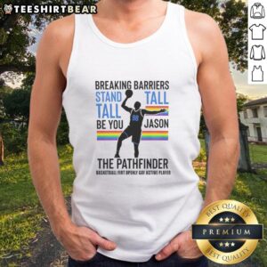 Good Jason 98 Pathfinder Breaking Barriers Stand Tall tank top in vibrant colors, showcasing a bold graphic design.