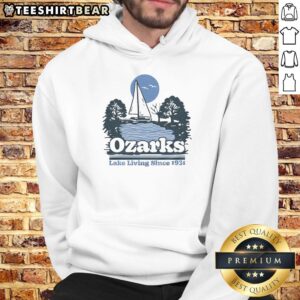 Cozy Ash hoodie featuring 'Top Ozarks Lake Living Since 1931' design, perfect for lake enthusiasts and outdoor lovers.