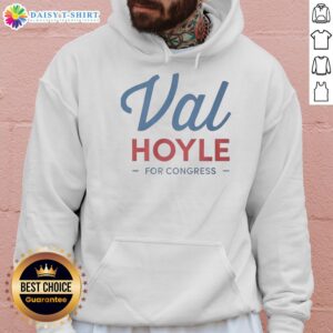 Official Val Hoyle for Congress hoodie showcasing campaign logo and vibrant design, perfect for supporters and voters.