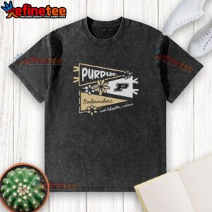 Alt Text: Good Purdue Boilermakers flags displayed on a washed t-shirt in West Lafayette, Indiana, showcasing team spirit.