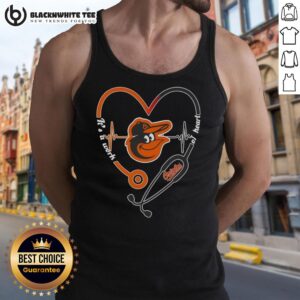 Awesome Baltimore Orioles stethoscope heartbeat tank top showcasing a heart design for fans and healthcare enthusiasts.