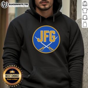 Good Buffalo Sabres JFG River Hockey Academy logo hoodie featuring vibrant colors and sports-inspired design.