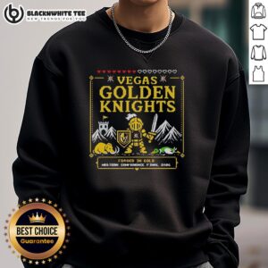 Retro pixelated knight sweatshirt for Vegas Golden Knights 2026 Western Conference Final, perfect for fans and collectors.