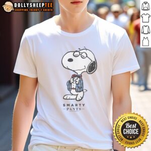 Alt Text: Pretty Snoopy Smarty Pants T-Shirt featuring a colorful Snoopy graphic, perfect for fans of Peanuts and casual wear.
