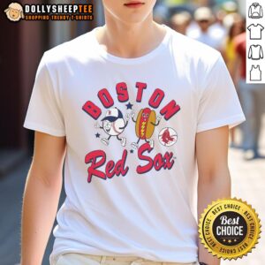 Alt Text: Toddler wearing Mitchell & Ness Natural Boston Red Sox Snack T-Shirt, showcasing team spirit and comfort.