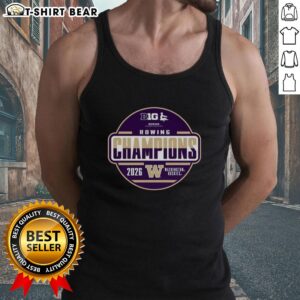 Good Washington Huskies 2026 Big Ten Rowing Champions locker room tank top featuring team colors and logo design.