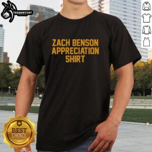 Official Zach Benson Buffalo Sabres Appreciation T-Shirt featuring bold graphics and team colors, perfect for fans.