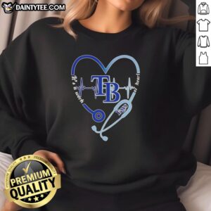 Alt Text: Awesome Tampa Bay Rays stethoscope heartbeat sweatshirt, showcasing team spirit and passion for baseball.