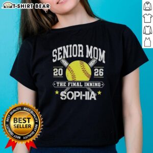 Alt Text: Personalized Nice Senior Mom 2026 softball tee with classic bat design, perfect for proud moms of players.