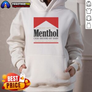 Child in red hoodie with a sign saying 'Please don't smoke menthol cigs around my baby' promoting smoke-free environments.