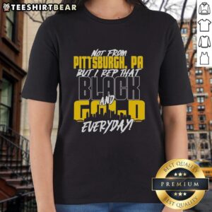 Premium Pittsburgh Steelers NFL ladies tee featuring black and gold colors, perfect for fans showing team pride.