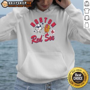 Adorable toddler wearing a Mitchell & Ness natural Boston Red Sox snack hoodie, perfect for young fans.