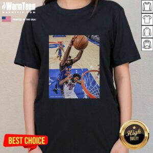 Stylish ladies tee featuring Joel Embiid of the Philadelphia 76ers, perfect for fans supporting the team.