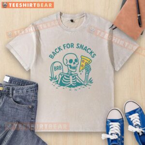 Top back view of a washed t-shirt with a playful snack design, perfect for casual wear and snack lovers.