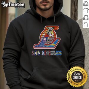 Collage hoodie featuring Los Angeles Lakers NBA logo and other Los Angeles sports teams, perfect for fans.