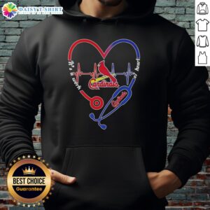 St. Louis Cardinals hoodie featuring a stethoscope and heartbeat design, perfect for fans and healthcare enthusiasts.