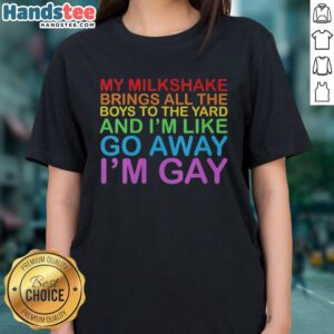 Vintage ladies tee featuring 'My Milkshake Brings All The Boys' design for LGBT Pride Month celebration.