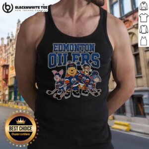 Edmonton Oilers Winnie the Pooh ice hockey tank top featuring a playful design perfect for fans and summer wear.