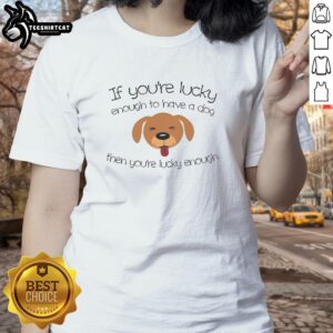 Cute dog face graphic on a ladies tee, perfect for dog lovers who are lucky enough to have a furry friend.