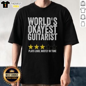 Official World's Okayest Guitarist t-shirt featuring a humorous design, perfect for casual musicians and guitar lovers.