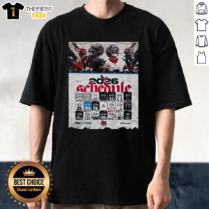 Alt Text: Houston Texans NFL 2026 Season Schedule T-Shirt featuring all kickoff times in vibrant team colors.