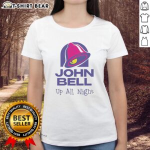Vintage ladies tee featuring John Bell in 'Up All Night' design, perfect for fans and stylish casual wear.