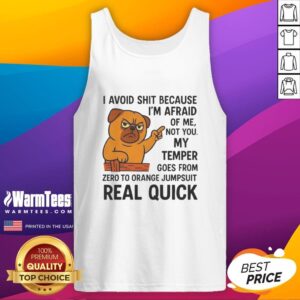 Angry pug in an orange jumpsuit tank top, showcasing a cute yet fierce expression. Perfect for pet lovers and pug fans.