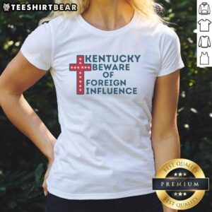Awesome Kentucky 'Beware of Foreign Influence' patriotic Christian cross design with stars on ladies tee shirt.