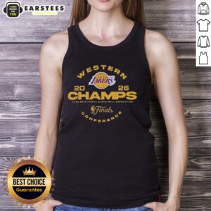 Original Los Angeles Lakers Western Conference Champions tank top for NBA Final 2025-26, featuring team colors and logo.