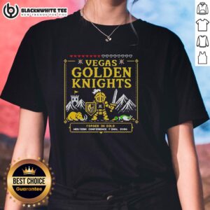 Retro ladies tee featuring a pixelated knight design for the 2026 Western Conference Final - Vegas Golden Knights.