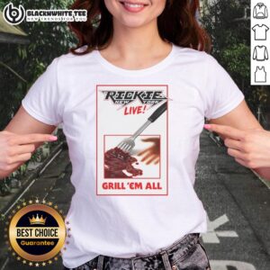 Top Rickie New York Live Grill Em All Ladies Tee featuring vibrant design and stylish fit for casual wear.