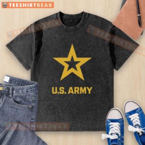 Official US Army Service Support Star Washed T-Shirt in olive green, featuring a bold army star design.