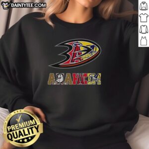 Collage sweatshirt featuring the Anaheim Ducks NHL logo and other Anaheim sports team logos, perfect for fans.