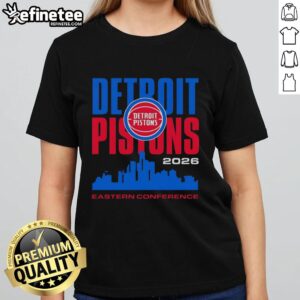 Premium Detroit Pistons vintage ladies tee featuring NBA Eastern Conference city skyline design.