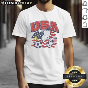 Nice Peanuts Snoopy X Us Soccer T-Shirt featuring Snoopy in a soccer jersey, perfect for fans of Peanuts and soccer.