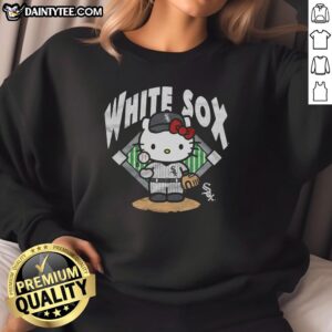 Alt Text: Cute Chicago White Sox Hello Kitty sweatshirt featuring a playful design, perfect for fans and fashion lovers alike.