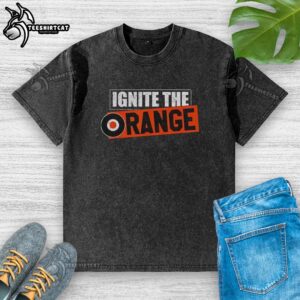 Hot Philadelphia Flyers Ignite the Orange Retro Washed T-Shirt featuring bold team graphics and vibrant orange color.