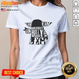 Pretty Baby Yoda ESR Brisket Arm Belly Leg Ladies Tee featuring a cute Baby Yoda design for fans of The Mandalorian.