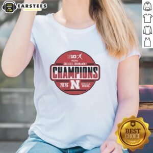 Alt Text: Ladies tee featuring the 2026 Big Ten Softball Tournament Champions Circle design for Nebraska Huskers fans.