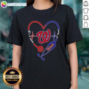 Top Washington Nationals stethoscope heartbeat design on a ladies tee, blending sports and healthcare passion.