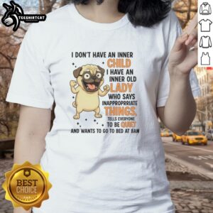 Original pug wearing glasses, embodying an inner old lady with a humorous twist on a ladies' tee design.