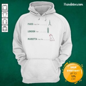 Premium Paris hoodie featuring the Eiffel Tower, Londons Big Ben, and Mariettas Big Chicken design.