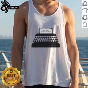 Official Number One Fan retro typewriter tank top featuring vintage design, perfect for book lovers and writers.