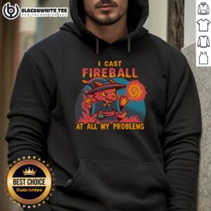 Good I Cast Fireball At All My Problems Hoodie featuring a playful design for gamers and fantasy lovers.