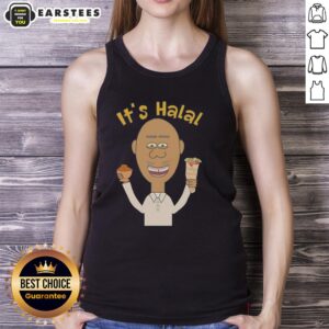 Man enjoying a delicious halal dates kebab, wearing a tank top, celebrating Ramadan in a vibrant Islamic setting.
