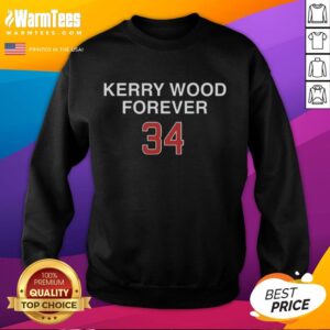 Official Kerry Wood Forever 34 Chicago Cubs sweatshirt in navy blue, featuring team logo and player name on display.