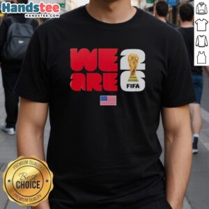Pretty We Are USA x FIFA World Cup 2026 T-shirt featuring vibrant graphics and patriotic colors for soccer fans.