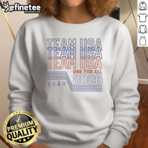 Premium Team USA One for All 2026 Sports Tournament Graphic Sweatshirt showcasing vibrant design and team spirit.