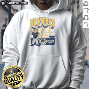 Alt Text: Awesome Mitchell & Ness Cream Milwaukee Brewers Step Back Up Hoodie for stylish sports fans and team pride.