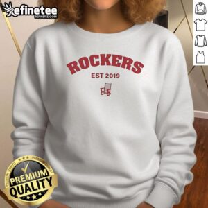 Top Rockers Est 2019 sweatshirt featuring High Point Rockers and Long Island Ducks logos, perfect for baseball fans.